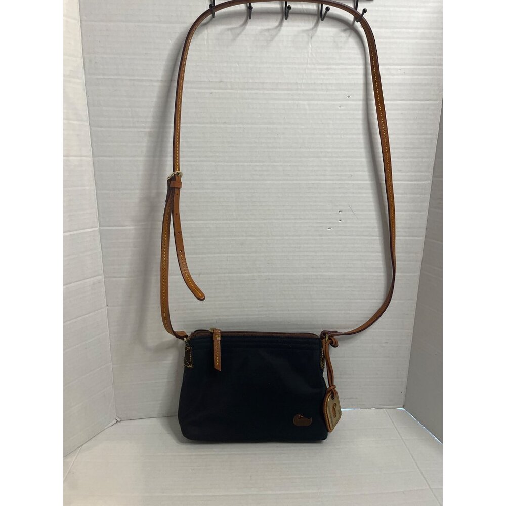 Dooney & Bourke Crossbody Bag In Black & Pink Nylon With Leather Trim and charm